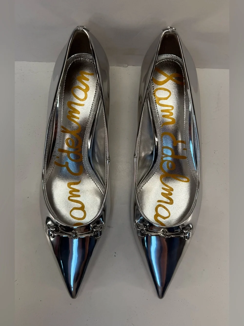 NWOB Sam Edelman Kaya 2 Silver metallic Pointed-Toe Low Kitten Heel Pumps 6.5
